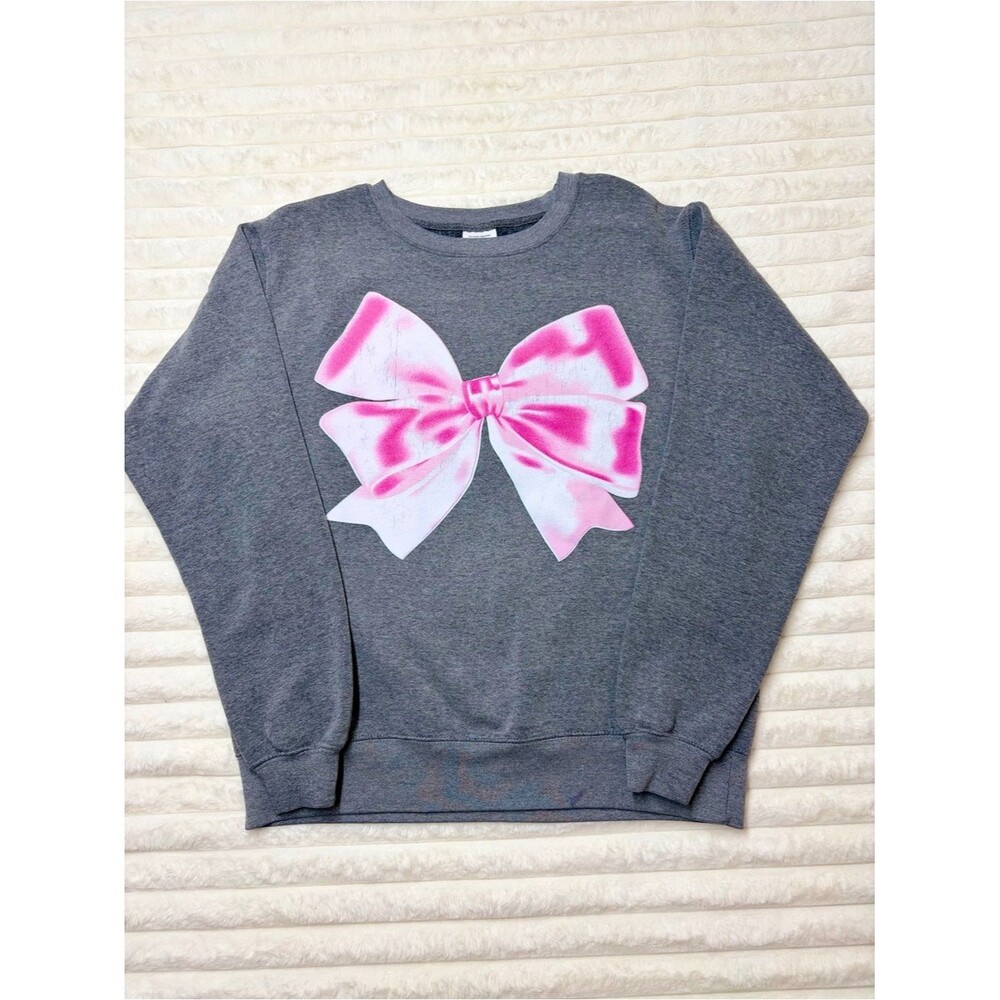 Pacific & Co Gray Sweatshirt with Pink & White Bow Print